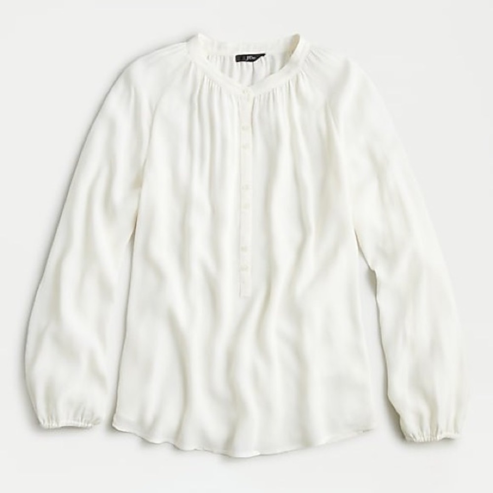 J.Crew Long-Sleeve Drapey Popover blouse Small white / ivory
